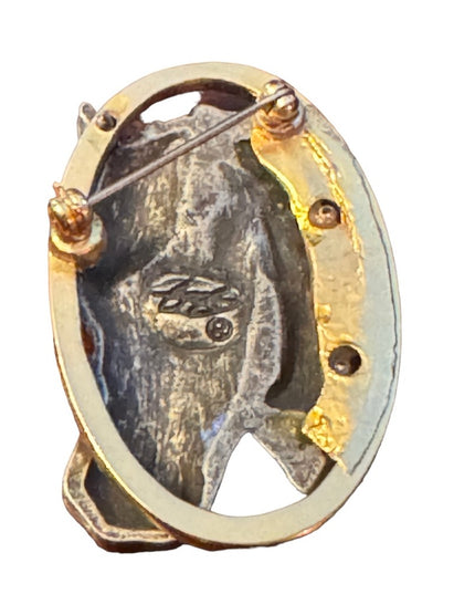 Vintage pewter & gold finish ornate design horse brooch