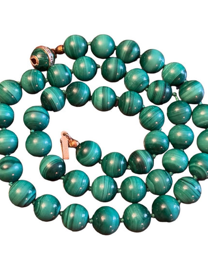 Vintage Malachite stone bead necklace with 9k Gold