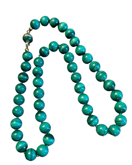 Vintage Malachite stone bead necklace with 9k Gold