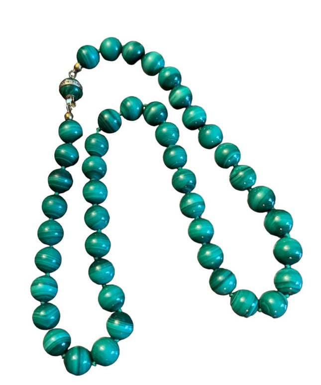 Vintage Malachite stone bead necklace with 9k Gold