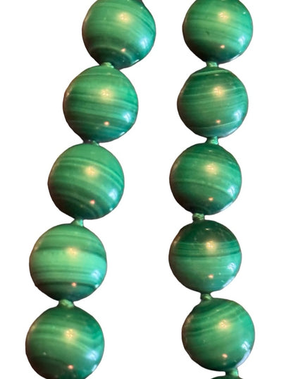 Vintage Malachite stone bead necklace with 9k Gold