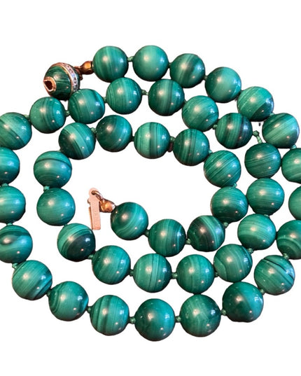 Vintage Malachite stone bead necklace with 9k Gold