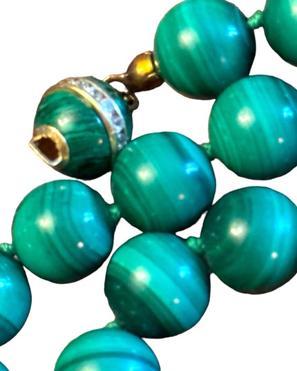 Vintage Malachite stone bead necklace with 9k Gold