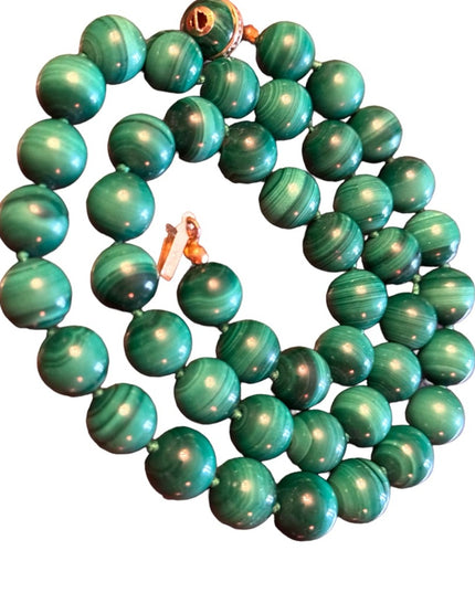Vintage Malachite stone bead necklace with 9k Gold