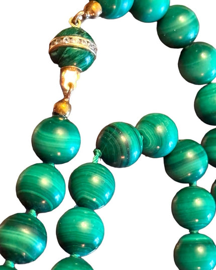 Vintage Malachite stone bead necklace with 9k Gold