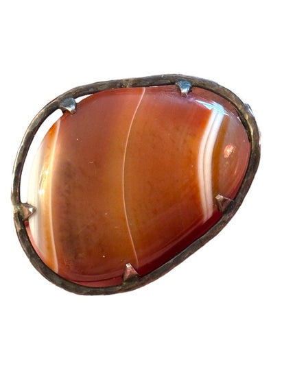 Antique sterling silver Scottish banded agate stone fancy brooch