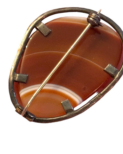 Antique sterling silver Scottish banded agate stone fancy brooch