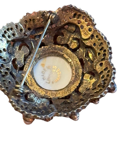 The Most Beautiful Cameo Limoges Brooch Made In France Faux Pearls Golden Tone
