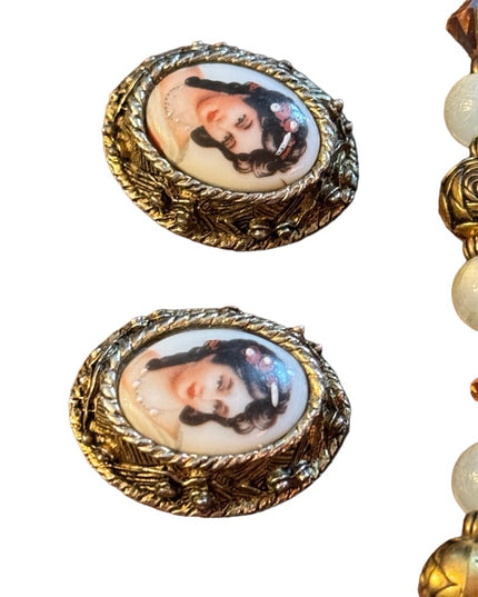 Mid Century vintage LIMOGES Necklace & Eareings SET cryatals gold art deco style