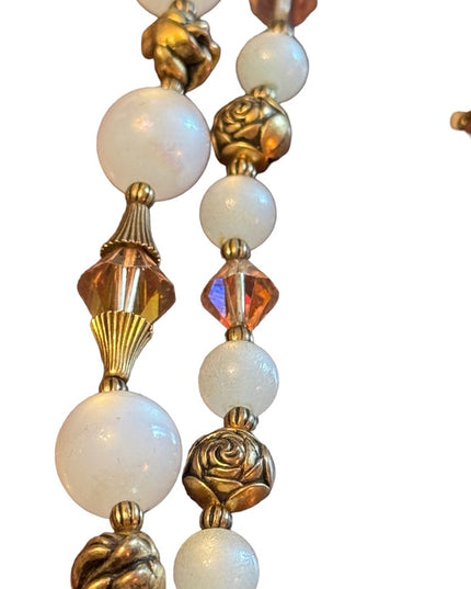 Mid Century vintage LIMOGES Necklace & Eareings SET cryatals gold art deco style