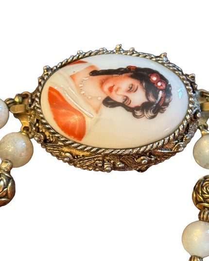 Mid Century vintage LIMOGES Necklace & Eareings SET cryatals gold art deco style