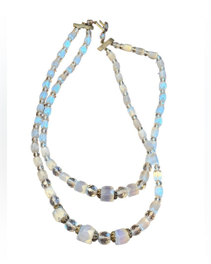Vintage 1940s Clear CZECH cut crystal double bead necklace