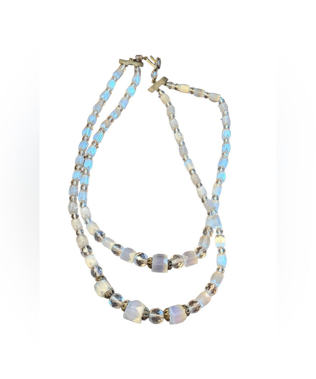 Vintage 1940s Clear CZECH cut crystal double bead necklace