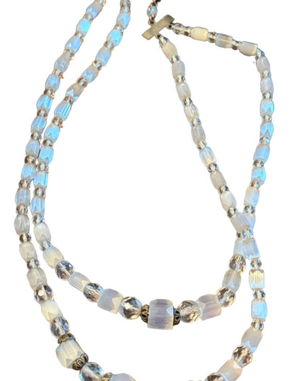 Vintage 1940s Clear CZECH cut crystal double bead necklace