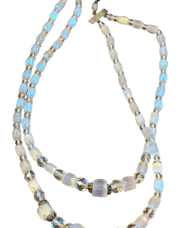 Vintage 1940s Clear CZECH cut crystal double bead necklace