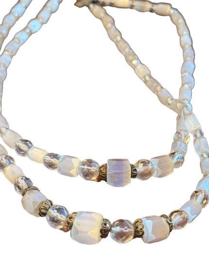 Vintage 1940s Clear CZECH cut crystal double bead necklace