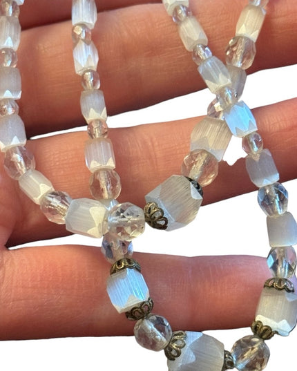 Vintage 1940s Clear CZECH cut crystal double bead necklace