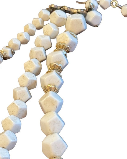 Antique art deco milk glass crystal gold accent multi strand CZECH Necklace