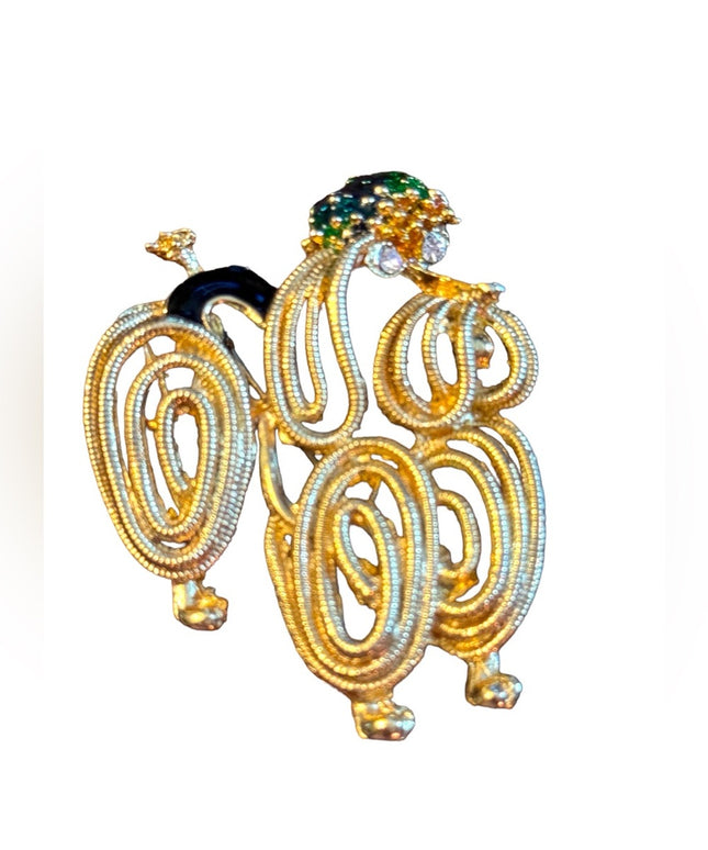 Lovely vintage gold finish enameled fancy dog brooch