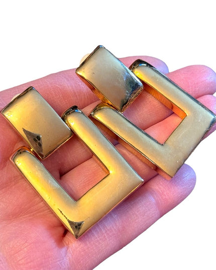 Vintage Paulo Italy Gucci Gold finish runway geometric square clip on earrings