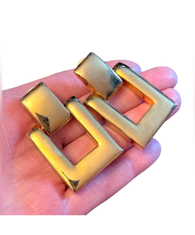 Vintage Paulo Italy Gucci Gold finish runway geometric square clip on earrings