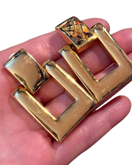 Vintage Paulo Italy Gucci Gold finish runway geometric square clip on earrings