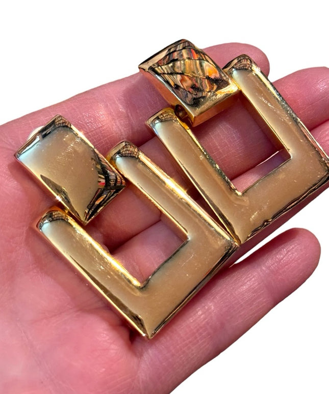 Vintage Paulo Italy Gucci Gold finish runway geometric square clip on earrings