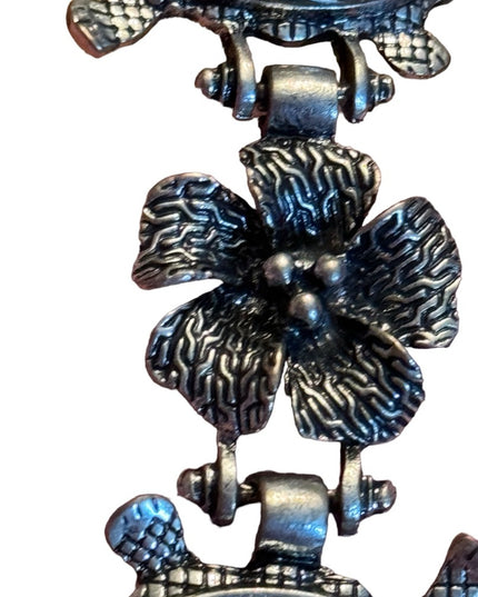 Lovely vintage 1980s Tiger eye flower turtlw chunky link bracelet silver finish