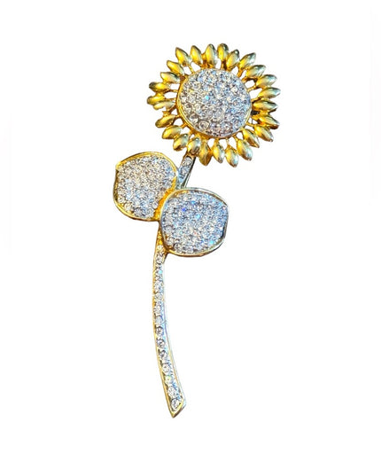 Lovely gold finish rhinstone crystal sunflower brooch