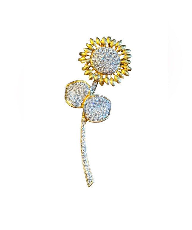 Lovely gold finish rhinstone crystal sunflower brooch