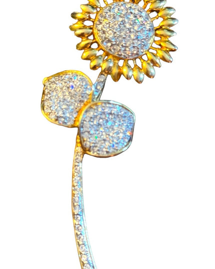 Lovely gold finish rhinstone crystal sunflower brooch