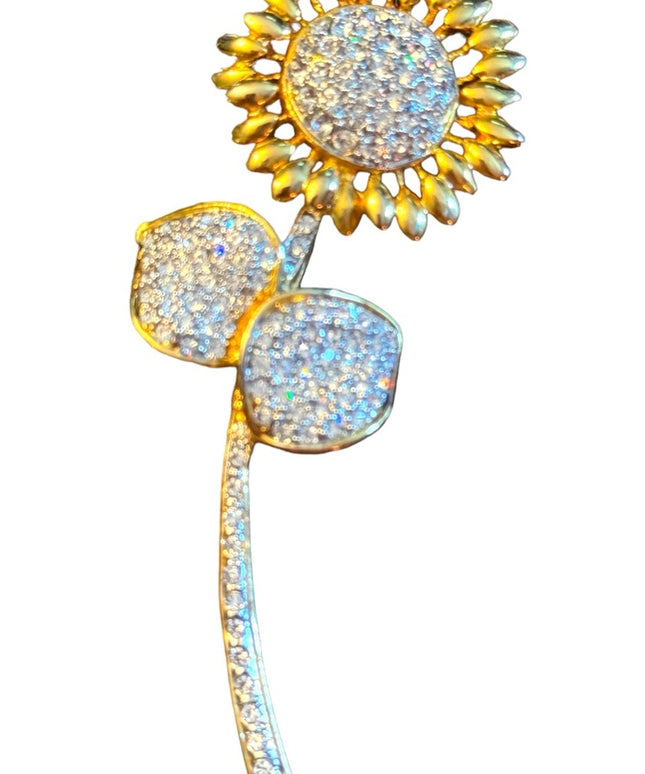 Lovely gold finish rhinstone crystal sunflower brooch