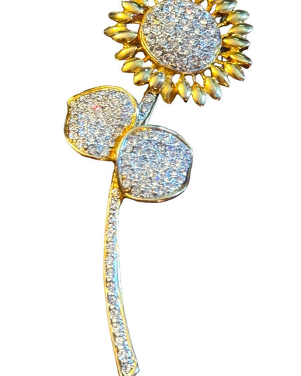 Lovely gold finish rhinstone crystal sunflower brooch