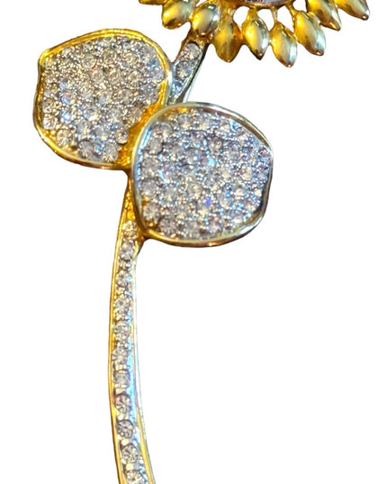 Lovely gold finish rhinstone crystal sunflower brooch