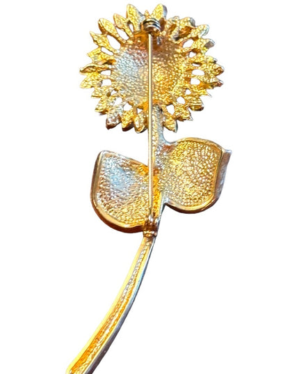 Lovely gold finish rhinstone crystal sunflower brooch