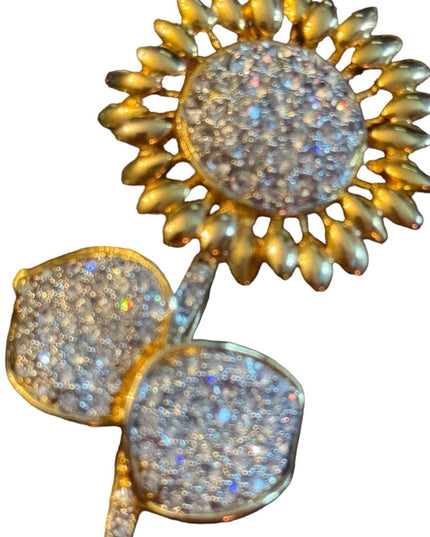 Lovely gold finish rhinstone crystal sunflower brooch