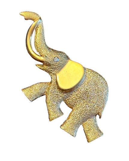 Vintage gold finish textured elephant brooch