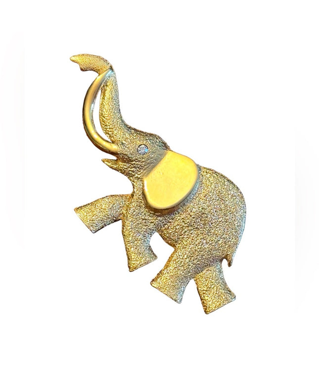 Vintage gold finish textured elephant brooch