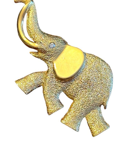 Vintage gold finish textured elephant brooch