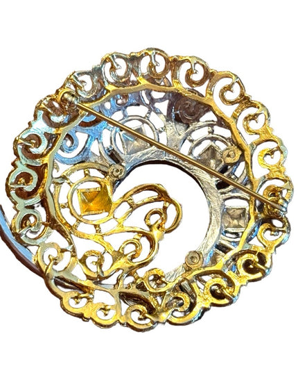 Vintage large substancial gold & silver ornate filagree spiral brooch