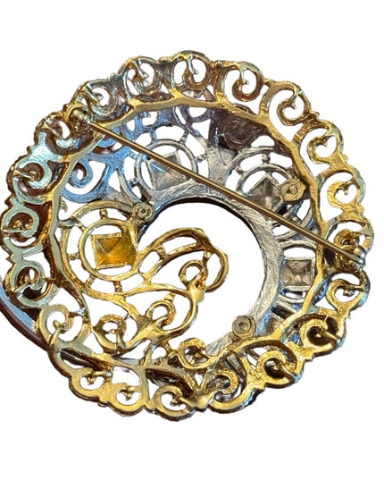 Vintage large substancial gold & silver ornate filagree spiral brooch