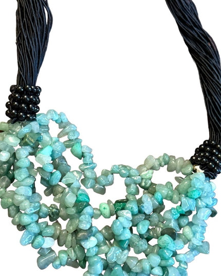 Lovely multi strand handmade adventurine chip stone bead necklace