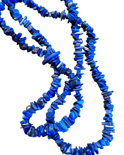Blue lapis stone chip long necklace 34”