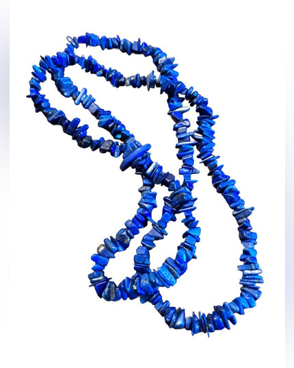 Blue lapis stone chip long necklace 34”
