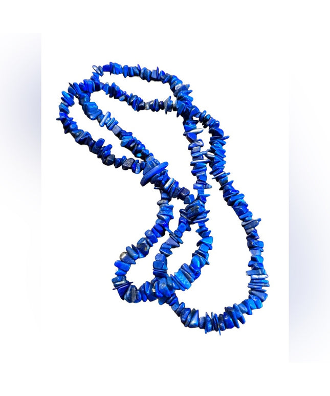 Blue lapis stone chip long necklace 34”