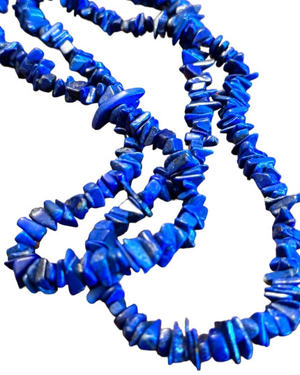 Blue lapis stone chip long necklace 34”