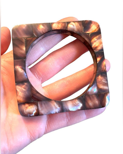 Vintage square shell inlay bangle bracelet