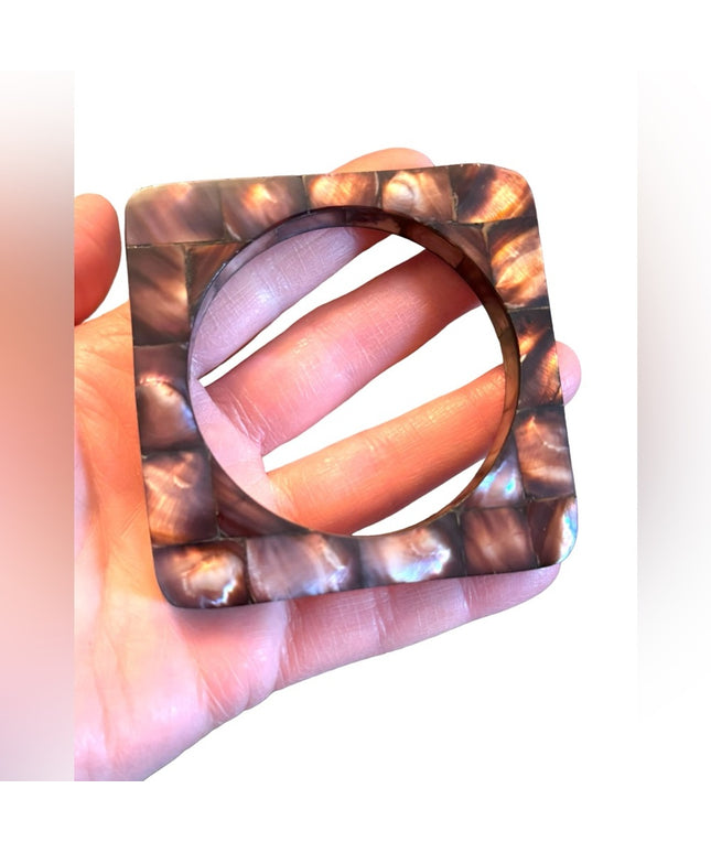 Vintage square shell inlay bangle bracelet