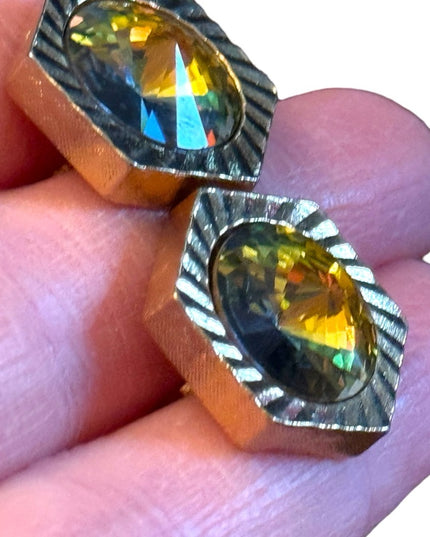 Vintage chunky large glass mens fancy cufflinks