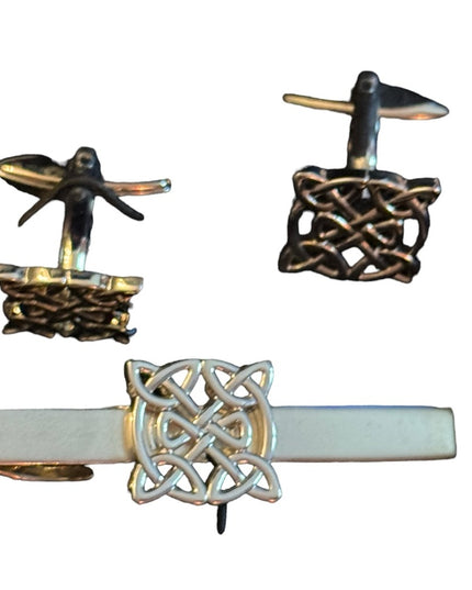Pendragon silver finish celtic cufflinks and tie tack NIB Irish